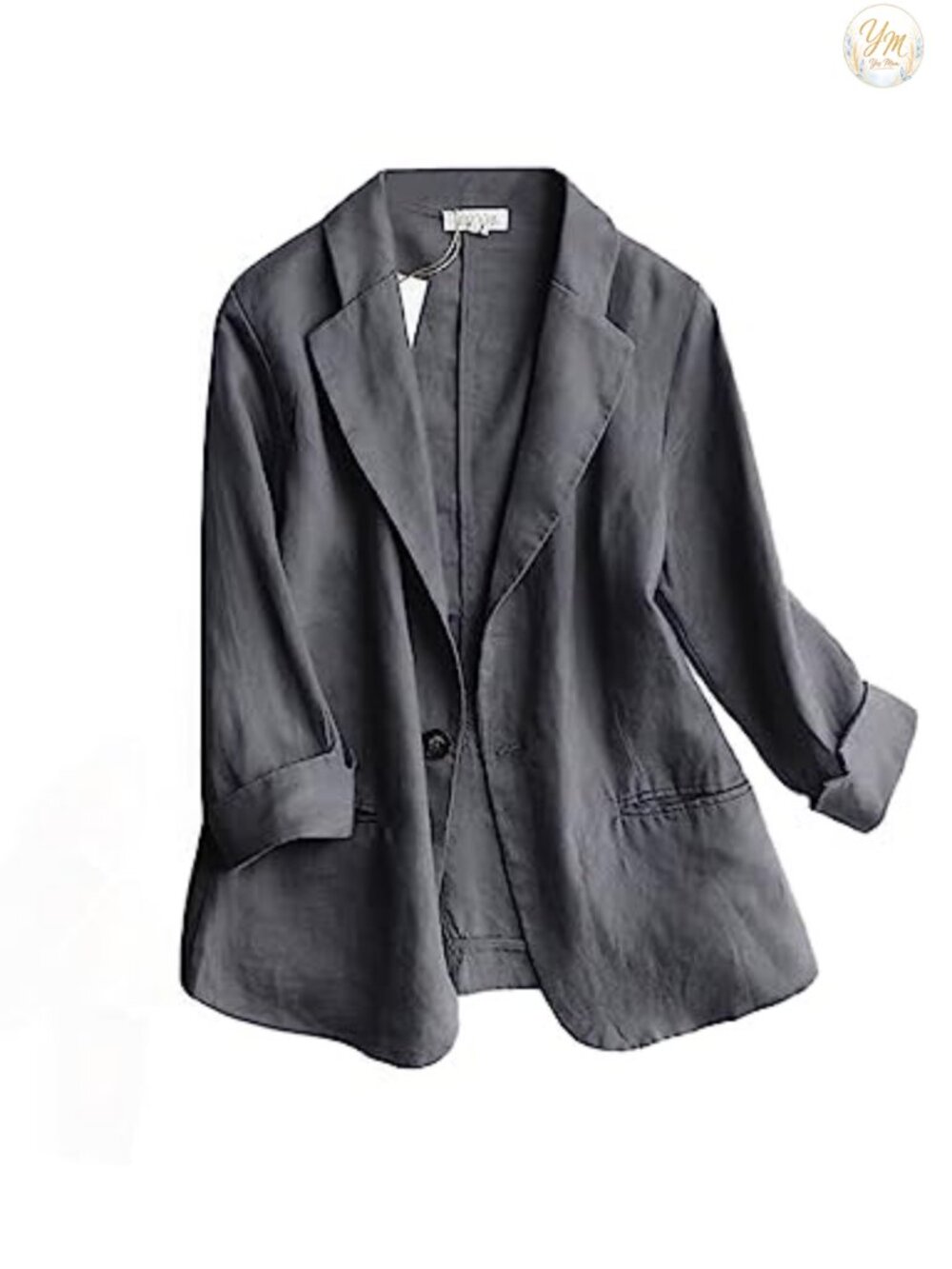 Women's Cotton Linen 3/4 Sleeve Blazer - Single Button Lapel Collar Lightweight
